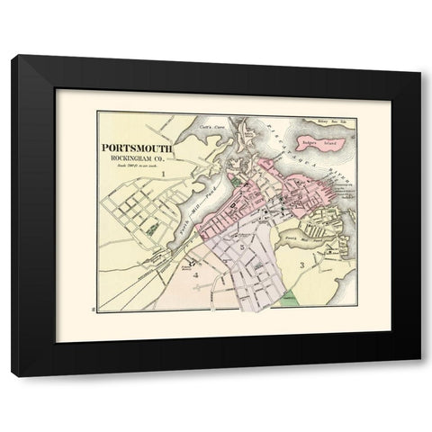 Portsmouth New Hampshire - Comstock 1877 Black Modern Wood Framed Art Print by Comstock
