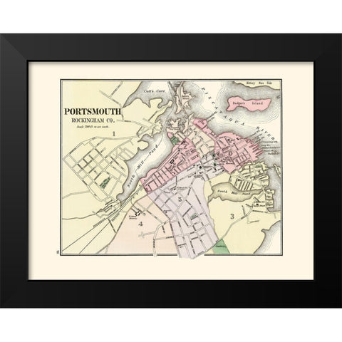 Portsmouth New Hampshire - Comstock 1877 Black Modern Wood Framed Art Print by Comstock