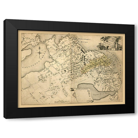 Portsmouth New Hampshire - Halen 1813  Black Modern Wood Framed Art Print with Double Matting by Halen
