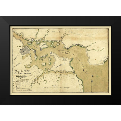 Portsmouth New Hampshire -1782 Black Modern Wood Framed Art Print by Unknown