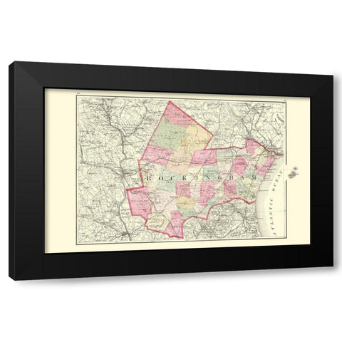 Rockingham New Hampshire - Walling 1877 Black Modern Wood Framed Art Print with Double Matting by Walling