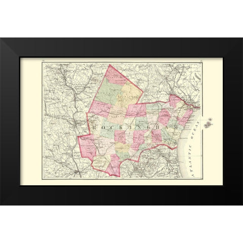 Rockingham New Hampshire - Walling 1877 Black Modern Wood Framed Art Print by Walling