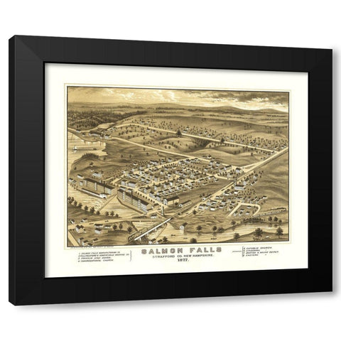 Salmon Falls New Hampshire - Richards 1877  Black Modern Wood Framed Art Print by Richards