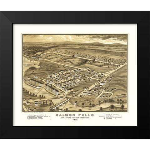 Salmon Falls New Hampshire - Richards 1877  Black Modern Wood Framed Art Print by Richards