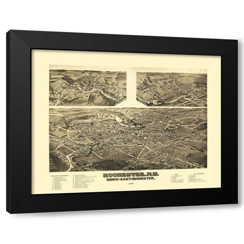 Rochester New Hampshire - Norris 1884  Black Modern Wood Framed Art Print by Norris