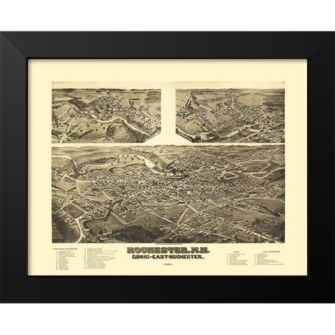 Rochester New Hampshire - Norris 1884  Black Modern Wood Framed Art Print by Norris