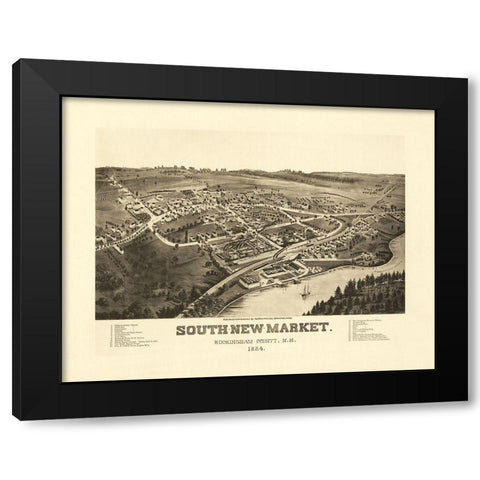South Newmarket New Hampshire - Norris 1884  Black Modern Wood Framed Art Print by Norris