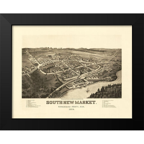 South Newmarket New Hampshire - Norris 1884  Black Modern Wood Framed Art Print by Norris
