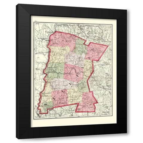 Sullivan New Hampshire - Walling 1877 Black Modern Wood Framed Art Print with Double Matting by Walling