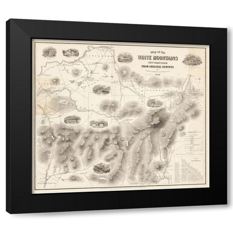 White Mountains New Hampshire -Boardman 1858  Black Modern Wood Framed Art Print by Boardman