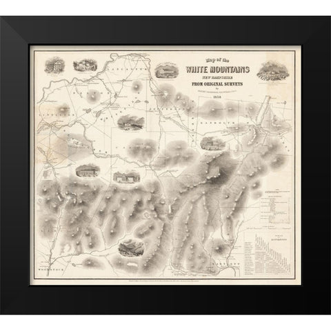 White Mountains New Hampshire -Boardman 1858  Black Modern Wood Framed Art Print by Boardman