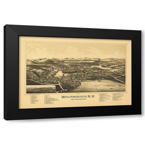 Wolfeborough New Hampshire -Norris 1889  Black Modern Wood Framed Art Print with Double Matting by Norris
