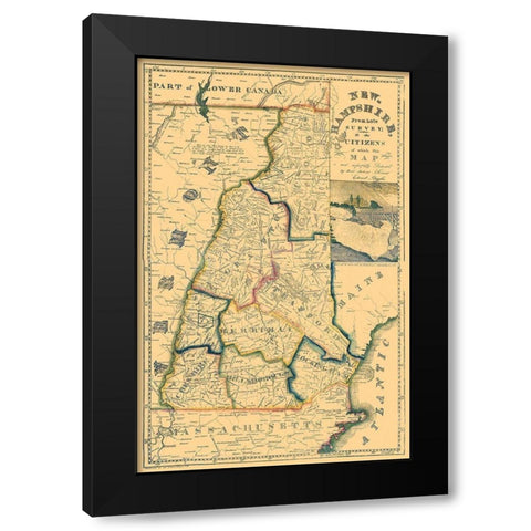 New Hampshire - Ruggles 1817 Black Modern Wood Framed Art Print by Ruggles