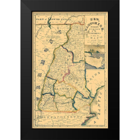 New Hampshire - Ruggles 1817 Black Modern Wood Framed Art Print by Ruggles