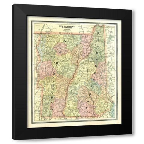 New Hampshire, Vermont - Cram 1886 Black Modern Wood Framed Art Print by Cram