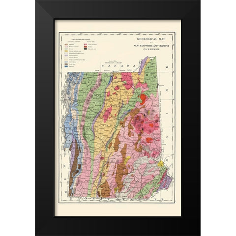 New Hampshire, Vermont Geological - Hitchcock 1877 Black Modern Wood Framed Art Print by Hitchcock