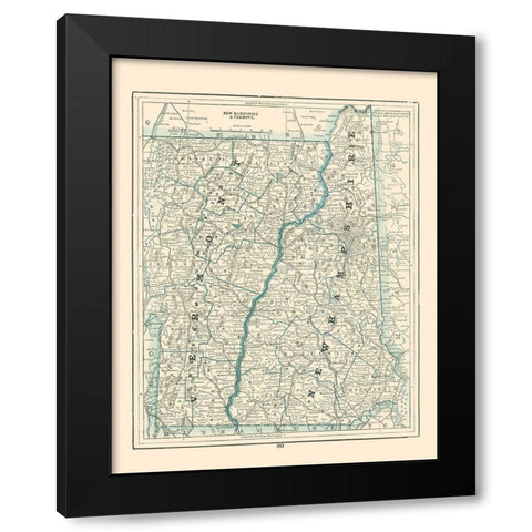 New Hampshire, Vermont - Rathbun 1893 Black Modern Wood Framed Art Print with Double Matting by Rathbun