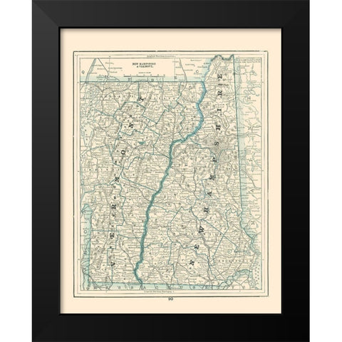 New Hampshire, Vermont - Rathbun 1893 Black Modern Wood Framed Art Print by Rathbun