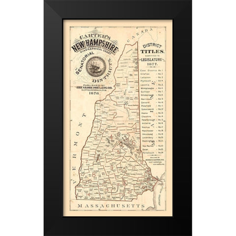 New Hampshire - Carter 1878  Black Modern Wood Framed Art Print by Carter