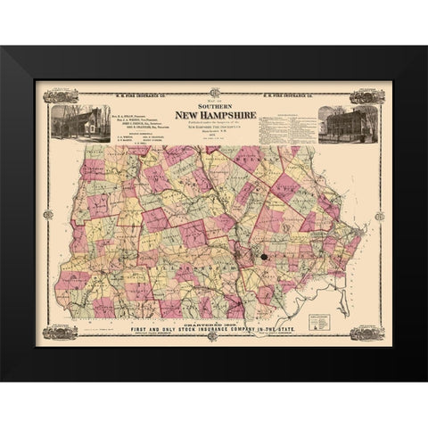 New Hampshire -1871 Black Modern Wood Framed Art Print by Unknown