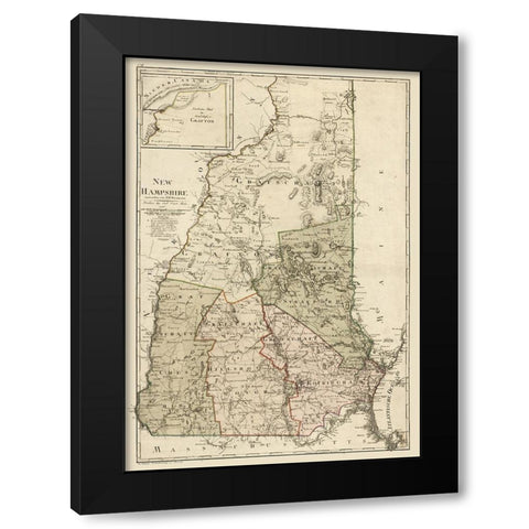 New Hampshire - Sotzmann 1796  Black Modern Wood Framed Art Print by Sotzmann