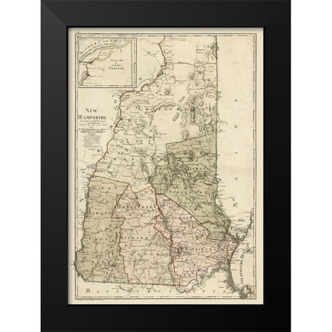 New Hampshire - Sotzmann 1796  Black Modern Wood Framed Art Print by Sotzmann