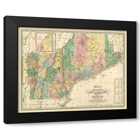 New Hampshire Maine - Carter 1826  Black Modern Wood Framed Art Print with Double Matting by Carter