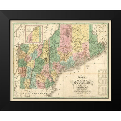 New Hampshire Maine - Carter 1826  Black Modern Wood Framed Art Print by Carter