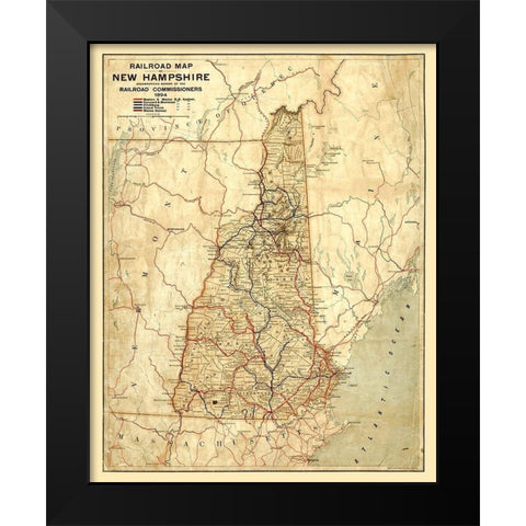 New Hampshire Railroads -1894 Black Modern Wood Framed Art Print by Unknown