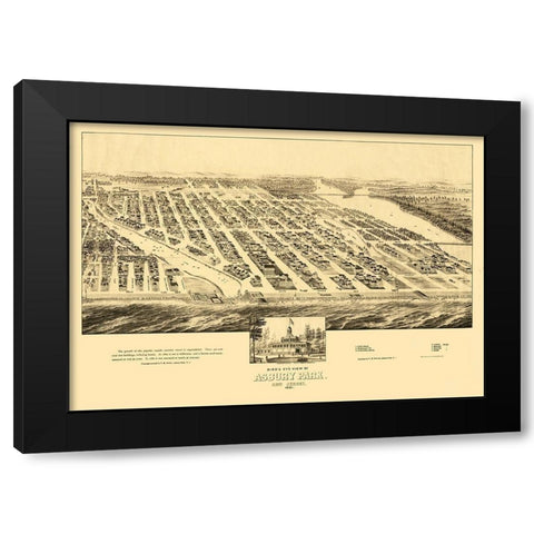Asbury Park New Jersey - Fowler 1881  Black Modern Wood Framed Art Print by Fowler