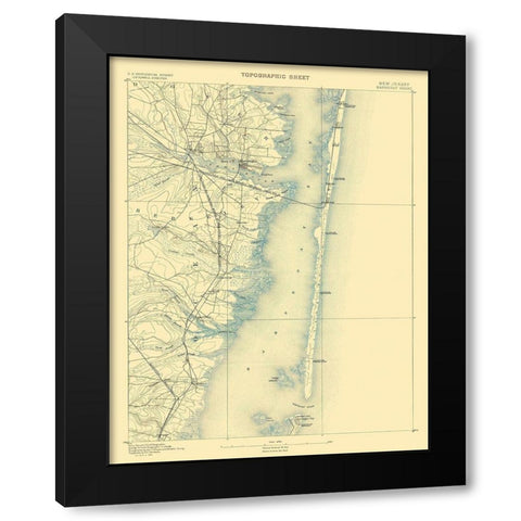 Barnegat New Jersey Sheet - USGS 1884 Black Modern Wood Framed Art Print by USGS