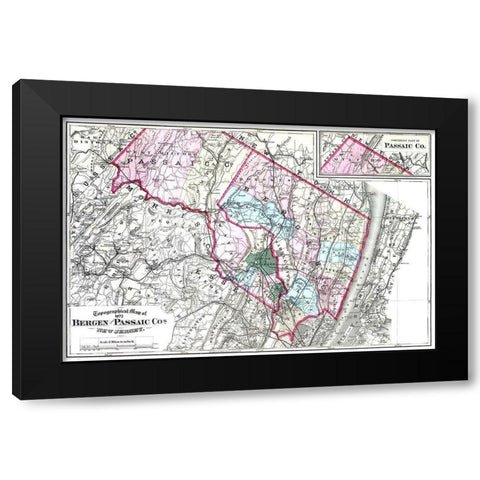 Bergen  Passaic New Jersey - Beers 1872 Black Modern Wood Framed Art Print with Double Matting by Beers