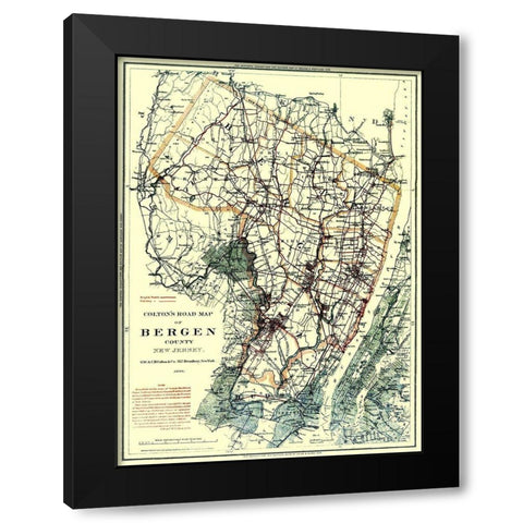 Bergen New Jersey - Colton 1896 Black Modern Wood Framed Art Print with Double Matting by Colton