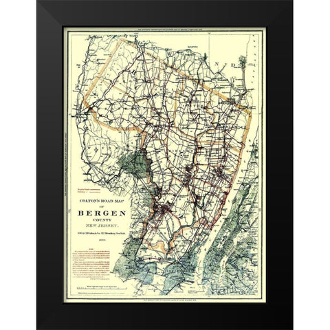 Bergen New Jersey - Colton 1896 Black Modern Wood Framed Art Print by Colton