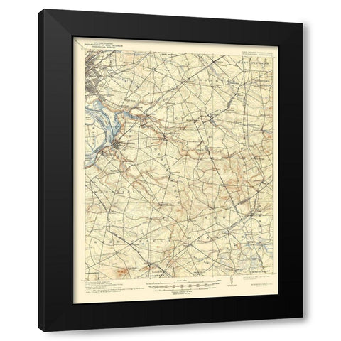 Bordentown New Jersey Pennsylvania Quad Black Modern Wood Framed Art Print with Double Matting by USGS