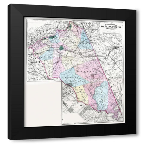 Burlington New Jersey - Beers 1872 Black Modern Wood Framed Art Print by Beers