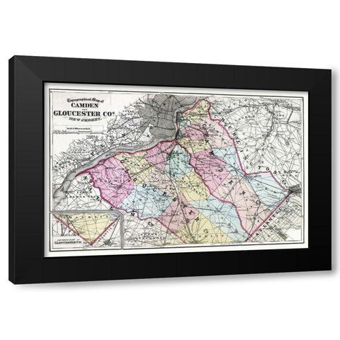 Camden  Gloucester New Jersey - Beers 1872 Black Modern Wood Framed Art Print by Beers