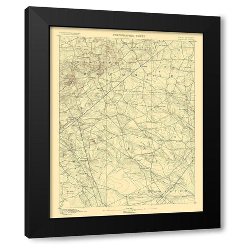 Cassville New Jersey Quad - USGS 1885 Black Modern Wood Framed Art Print with Double Matting by USGS