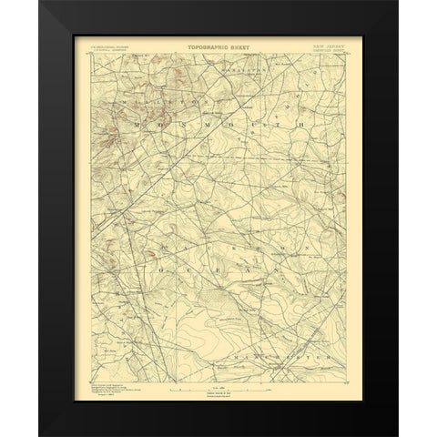 Cassville New Jersey Quad - USGS 1885 Black Modern Wood Framed Art Print by USGS