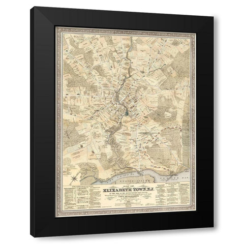 Elizabeth Town New Jersey - Meyer 1780  Black Modern Wood Framed Art Print with Double Matting by Meyer