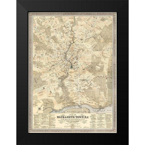 Elizabeth Town New Jersey - Meyer 1780  Black Modern Wood Framed Art Print by Meyer