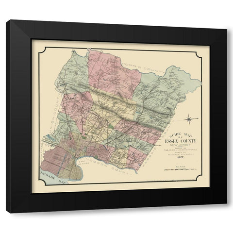 Essex County New Jersey - Mirick 1877  Black Modern Wood Framed Art Print with Double Matting by Mirick