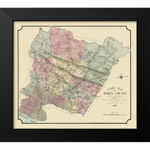 Essex County New Jersey - Mirick 1877  Black Modern Wood Framed Art Print by Mirick