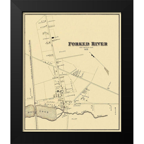 Forked River New Jersey Landowner - Woolman 1878 Black Modern Wood Framed Art Print by Woolman