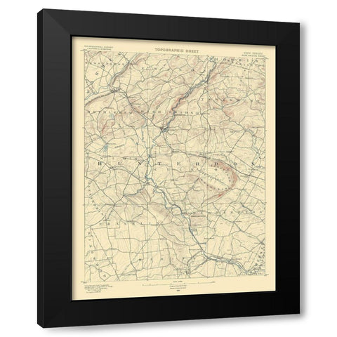 High Bridge New Jersey Quad - USGS 1890 Black Modern Wood Framed Art Print with Double Matting by USGS