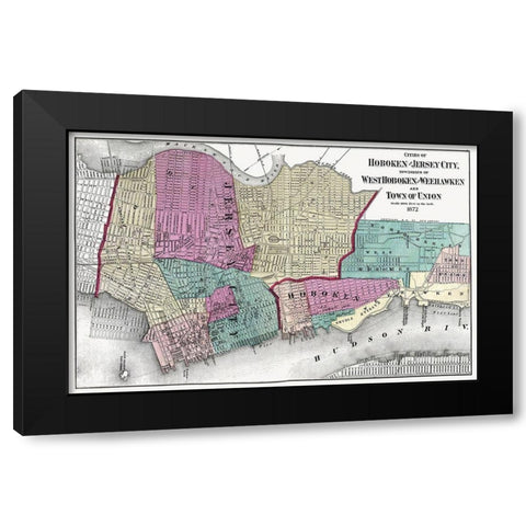 Hoboken, Jersey City New Jersey - Beers 1872 Black Modern Wood Framed Art Print with Double Matting by Beers