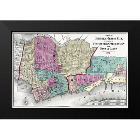 Hoboken, Jersey City New Jersey - Beers 1872 Black Modern Wood Framed Art Print by Beers