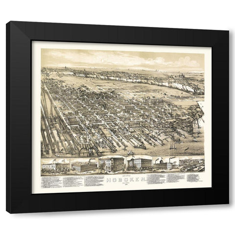 Hoboken New Jersey - Bailey 1881  Black Modern Wood Framed Art Print with Double Matting by Bailey