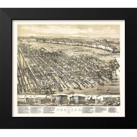 Hoboken New Jersey - Bailey 1881  Black Modern Wood Framed Art Print by Bailey