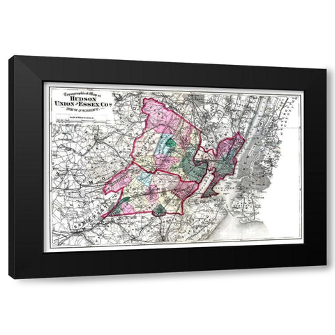 Hudson  Union  Essex New Jersey - Beers 1872 Black Modern Wood Framed Art Print with Double Matting by Beers